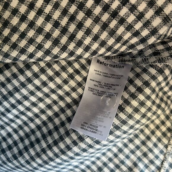 BEST Reformation Balia Linen Midi Dress Sz2 Slate Check Linen Blue White Party - Picture 9 of 13